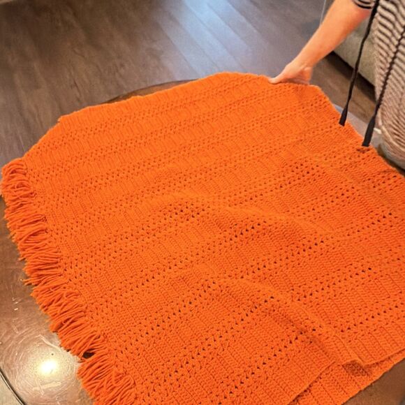 Unbranded Other - Handmade Crochet Orange Fringed Sofa Throw Blanket Rectangle Solid